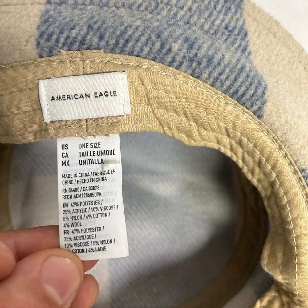 Gorpcore American Eagle Womens OS Blue Plaid Wool Blend‎ Winter Bucket Hat